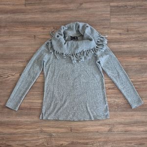 Gray Women's Sweater with Fringe Detail
